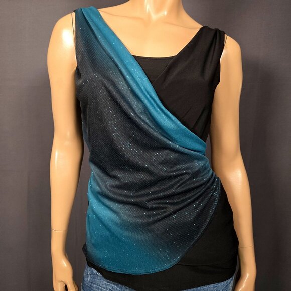 Y2K Sleeveless Glitter Layered Top Fairy grunge Going Out Size M Blue Black - Picture 1 of 10